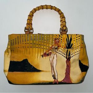 Sunny Hawaii Beaded Girl Bamboo Handled Purse Bag Vintage